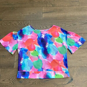 Vintage Isaac Mizrahi Watercolor Short Sleeve Drop Shoulder Blouse Top